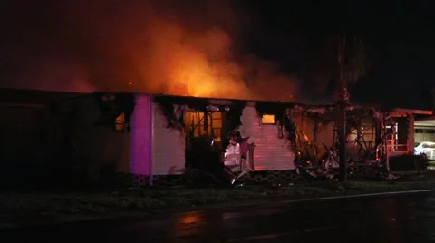 Mobile home fire LFR#7 Stock Footage 934651