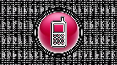 Mobile icon. Binary code ( array of bits ) in the screen. Looping footage. Stock Footage 123881556