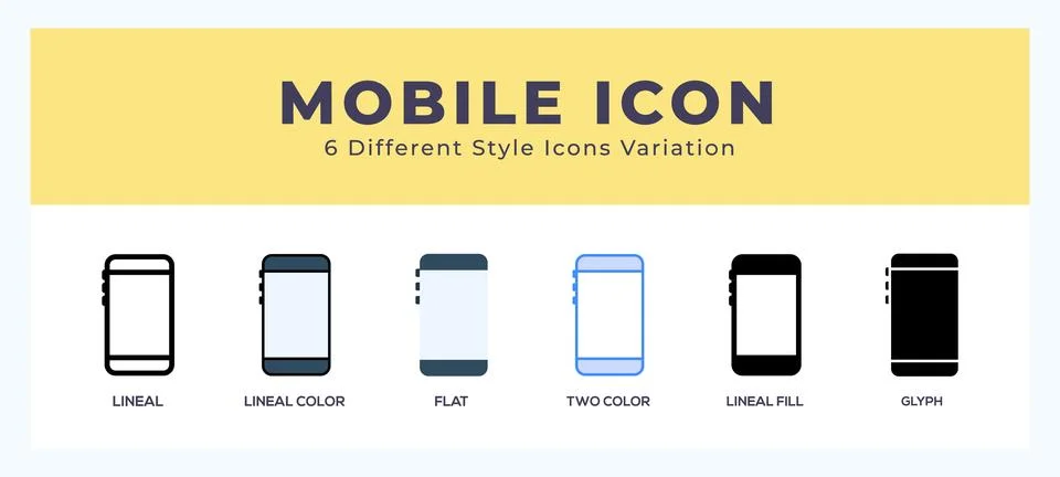 Mobile icon set with different styles. Design elements for logo. Vector ill.. Stock Illustration