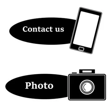 Mobile icon with text and camera icon isolated on white bc Stock Illustration