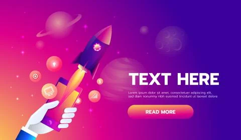 Mobile icons app rocket on the space background. Vector illustration Illustrazione stock