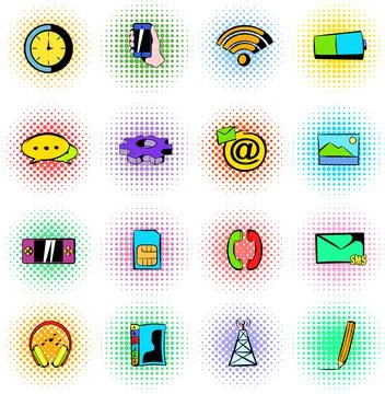 Mobile icons set, comics style Stock Illustration