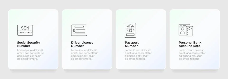 Mobile identity standard verification feature cards layout Stock Illustration