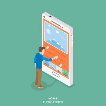 Mobile image editor flat isometric vector concept. Stock Illustration