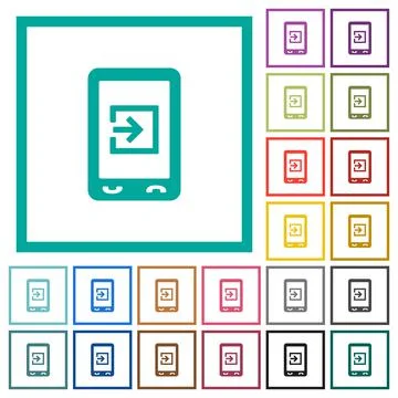 Mobile import data flat color icons with quadrant frames Illustrazione stock