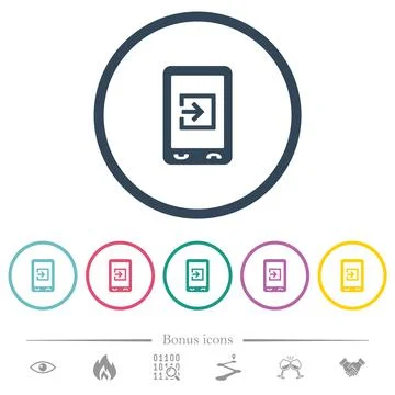 Mobile import data flat color icons in round outlines Stock Illustration
