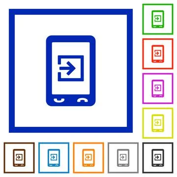 Mobile import data flat framed icons Stock Illustration