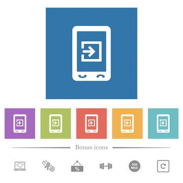 Mobile import data flat white icons in square backgrounds Illustrazione stock