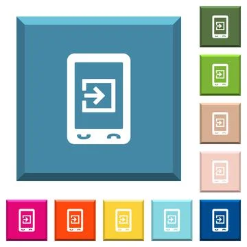 Mobile import data white icons on edged square buttons Stock Illustration