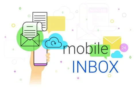 Mobile inbox app on smartphone concept vector illustration Stock Illustration