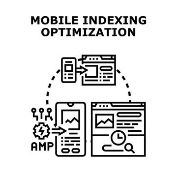 Mobile indexing optimization for search engine results Stock Illustration