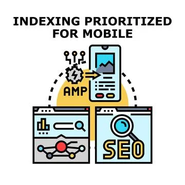 Mobile indexing prioritizing web search optimization concept Stock Illustration