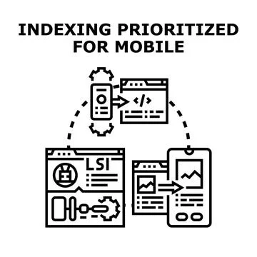 Mobile indexing prioritizing website content optimization concept Stock Illustration