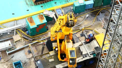 Mobile Industrial Crane Pulls Down Its' Arm Stock Footage 22643654
