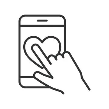 Mobile like interaction, icon in line design. smartphone, heart, tap, touch Stock Illustration