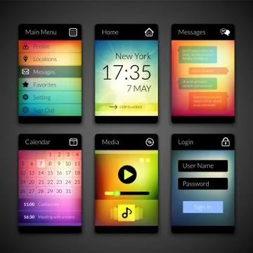 Mobile interface elements with colorful wallpaper, design for applications イラスト素材