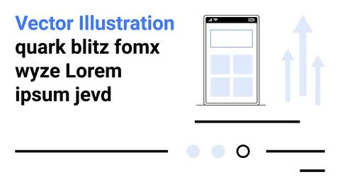 Mobile interface mockup, multiple text lines, upward arrows, icons, and inter Illustrazione stock