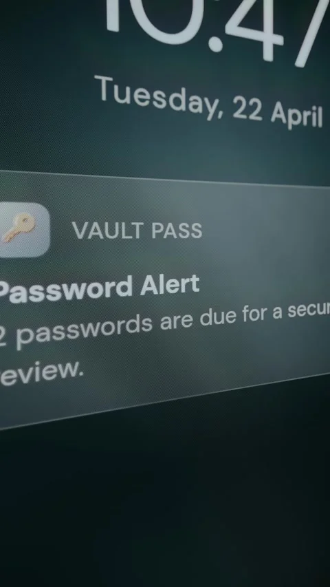 Mobile interface showing a message to review saved passwords for security Stock Footage 333831574
