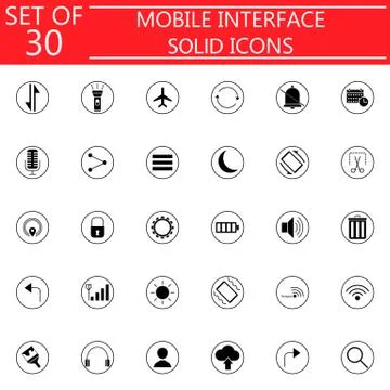 Mobile interface solid icon set Stock Illustration