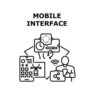 Mobile Interface Vector Concept Black Illustration Illustrazione stock
