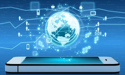 Mobile Internet and applications from around the world on phone Illustrazione stock