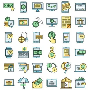 Mobile internet banking icons set vector color イラスト素材