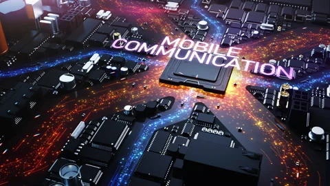 Mobile internet. computer hardware style city with the effect of computing tr Video stock 223159641