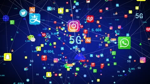 Mobile Internet social network media icon link Stock Footage 155607033