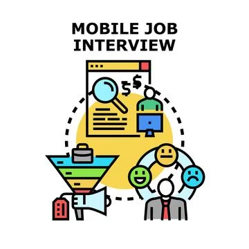 Mobile job interview process for online recruitment and hiring Stock Illustration