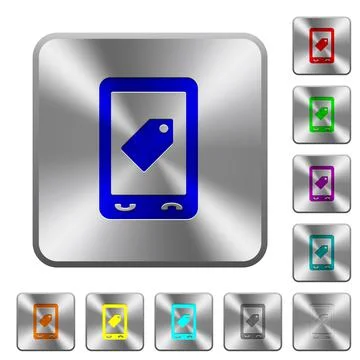 Mobile label rounded square steel buttons Stock Illustration