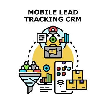 Mobile lead tracking crm system managing customer data Illustrazione stock