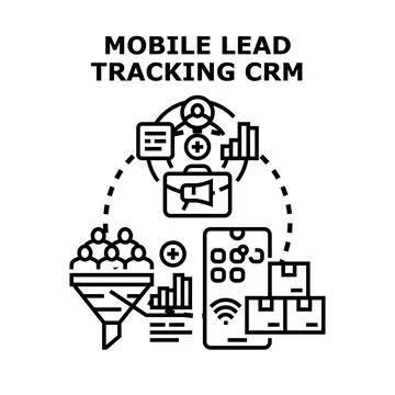 Mobile lead tracking crm system managing customer data Illustrazione stock