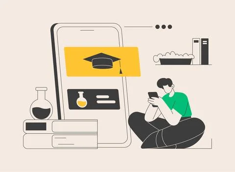 Mobile learning abstract concept vector illustration. Illustrazione stock