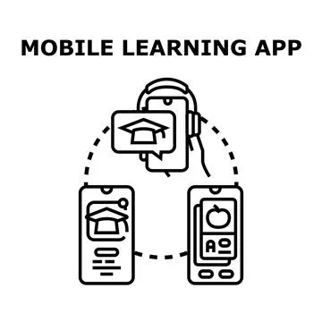Mobile learning app connecting online education devices Stock Illustration