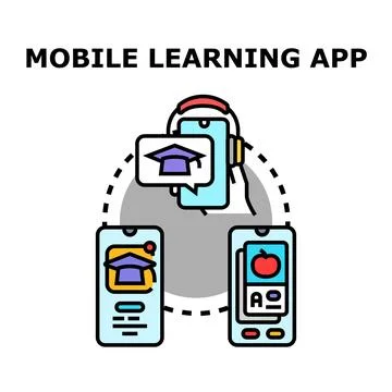 Mobile learning app connecting online education devices Stock Illustration