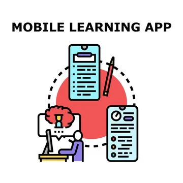 Mobile learning app development and online education concept Illustrazione stock