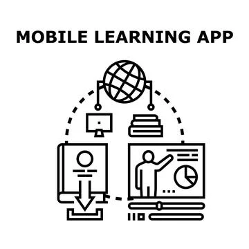 Mobile learning app providing online education course materials Stock Illustration