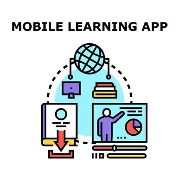 Mobile learning app providing online education course materials Stock Illustration