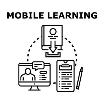 Mobile learning concept with online education platform Stockillustratie