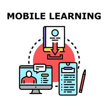 Mobile learning concept with online education platform 스톡 일러스트