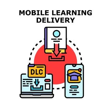 Mobile learning delivery concept transferring education content Stock Illustration