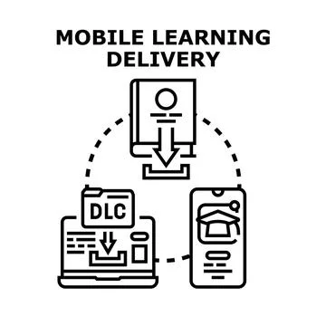 Mobile learning delivery concept transferring education content Stock Illustration