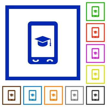 Mobile learning flat framed icons Stockillustratie