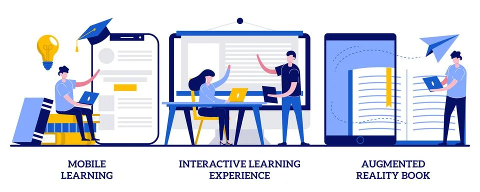 Mobile learning, interactive learning experience, augmented reality book co.. Stock Illustration