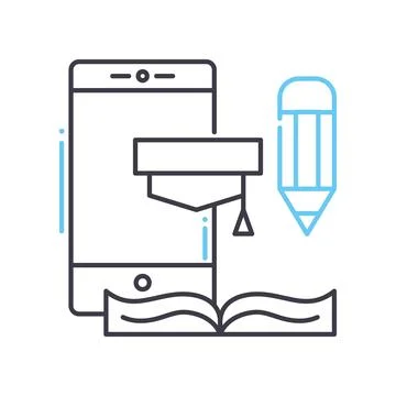 Mobile learning line icon, outline symbol, vector illustration, concept sign Stock Illustration