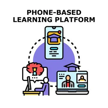 Mobile learning platform connecting students worldwide for distant education Stock Illustration
