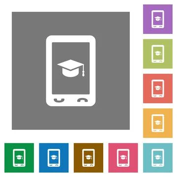 Mobile learning square flat icons Stock Illustration