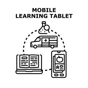 Mobile learning technology access education online concept 库存插图