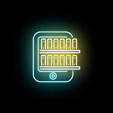 Mobile library and digital ebook reader application neon sign Stock Illustration