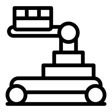 Mobile lifting platform carrying cargo, line icon of warehouse automation Stock Illustration